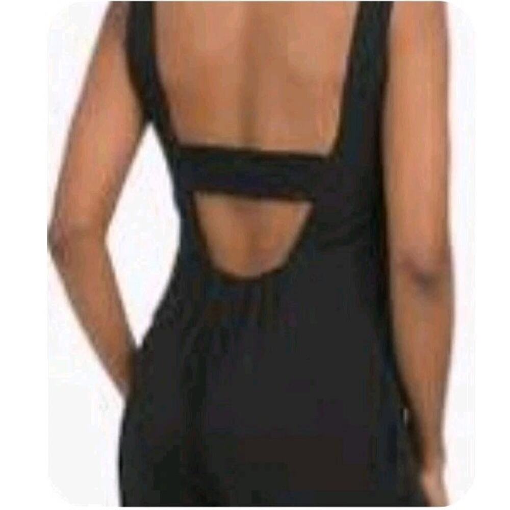 Shinestar Women's Black Rayon Back Cut Out Cropped Jumpsuit XL Beachy Resortwear